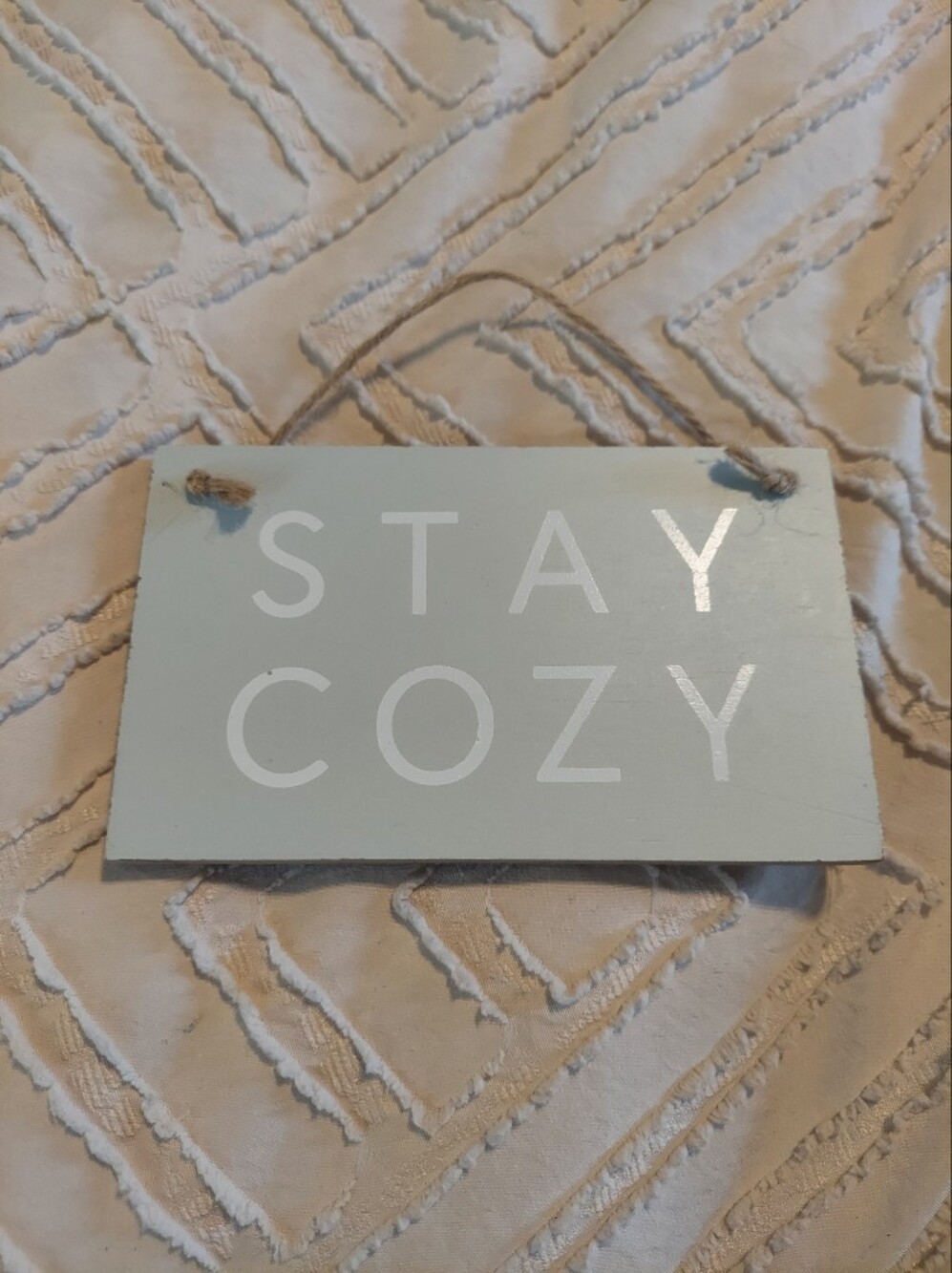 Rustic Wooden "Stay Cozy" Hanging Sign Wall Door Decor Jute Hanger